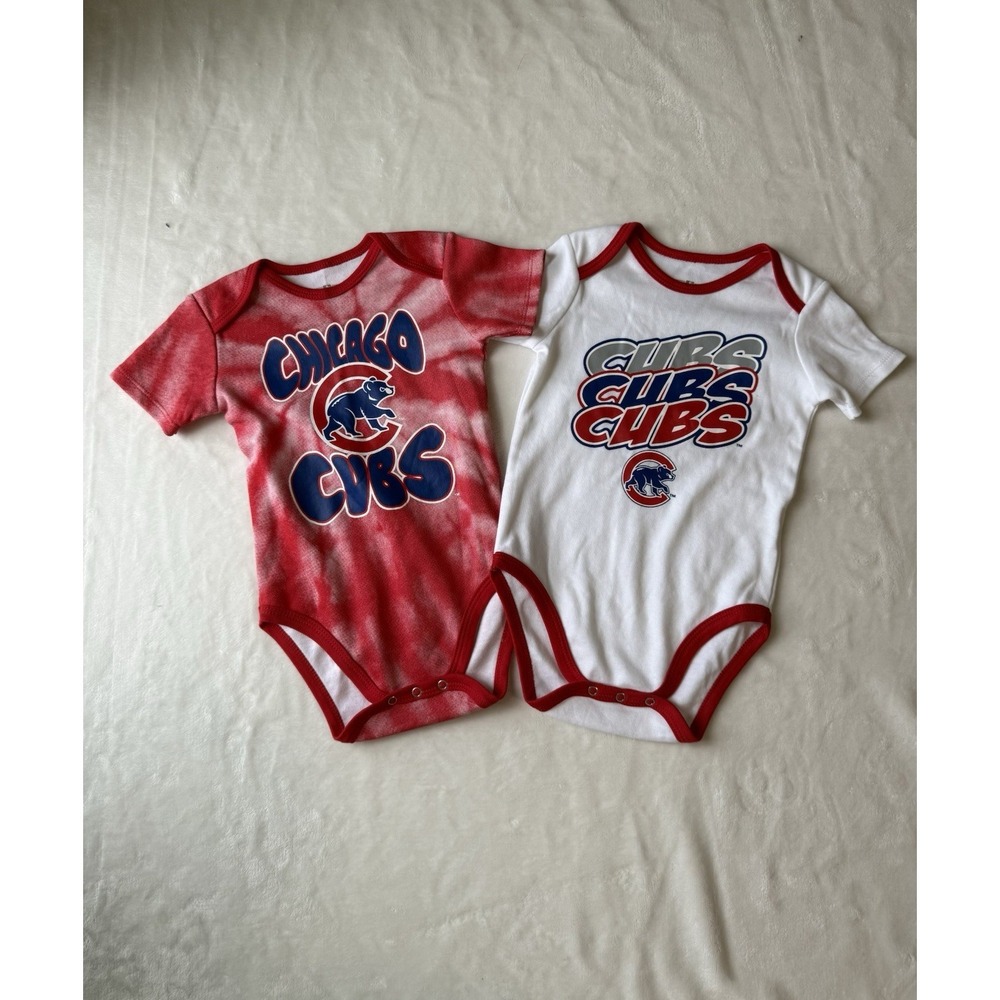 Chicago Cubs Baby Bodysuit Set 12 Months MLB Lot of 2 Genuine Snap Romper Unisex